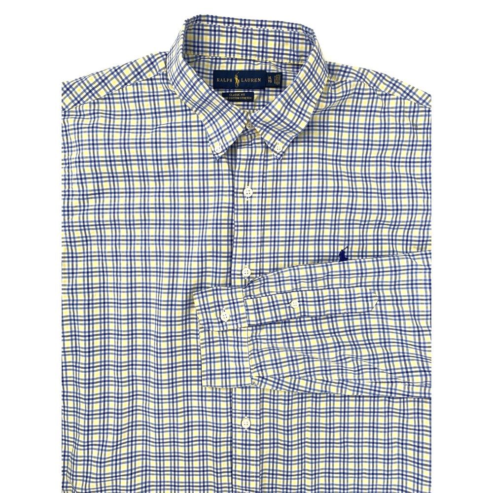 Ralph Lauren Blue/Yellow Plaid Classic Fit Long Sleeve Button Up Mens Shirt Size